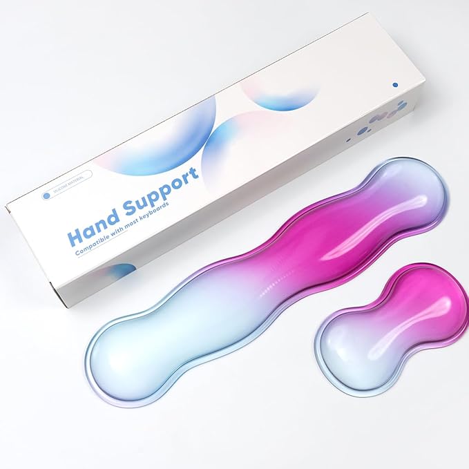 Ergonomic Silicone Gel Wrist Rest for Keyboard and Mouse – Blue Purple Clear Wrist Rest Set for 60%/68%/75% Computer Keyboard, Comfort & Support for Typing and Gaming