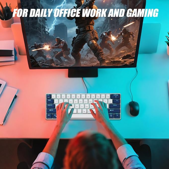 abucow 60% Mechanical Gaming Keyboard Red Switch Wired Compact Keyboard Anti-Ghosting No-Conflict 61 Swappable keycaps Ergonomic Design for Windows/Mac