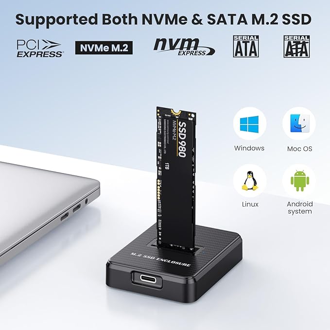 M.2 NVMe & SATA to USB C Docking Station, M2 SSD to USB A Reader Adapter for Both M.2 (M Key, B+M Key) NVMe NGFF SATA Dock, Size for 2280 2260 2242 2230 sata ssd Based SSD to USB Adapter 10Gbps