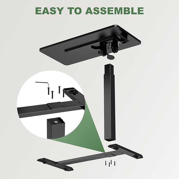 Adjustable Overbed Bedside Table - 90° Tiltable Mobile Standing Desk Portable Rolling Computer Cart Movable Desk for Laptop Bed Sofa Side Table Hospital Home Use(15.8" W x 31.5" D, Black)