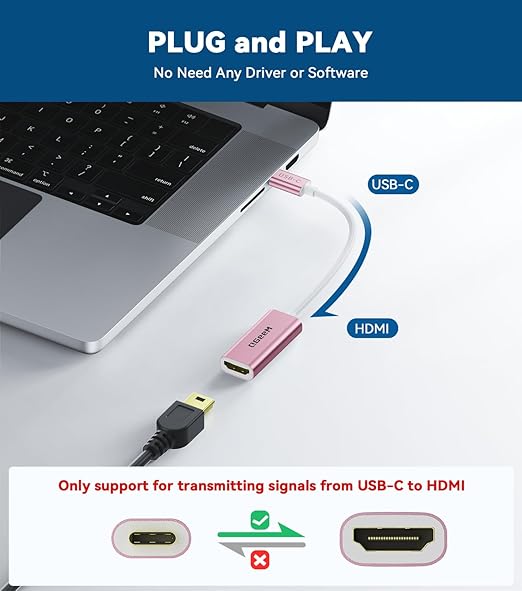 QGeeM USB C to HDMI Adapter 4K@60Hz,Type-C Thunderbolt 3/4 to HDMI Adapter Converter,Compatible for MacBook Pro,iPhone17 Max Plus,iPad Air,XPS,Galaxy S24Ultra,iMac Mini Etc.