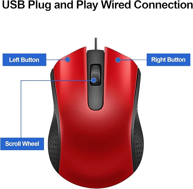 Guiheng Ergonomic USB Wired Computer Mouse for Right or Left Hand, with Durable Clicks for PC, Laptop, Desktop, Chromebook, Notebook, Mac (Red)
