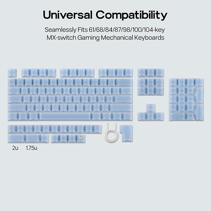 EPOMAKER Lusterfly Jelly Keycaps Set - 123 Keys Double-Shot Laser Engraved, MDA Profile, ABS+PC, Non-Shine-Through, MX-Compatible for 61/68/84/87/98/100/104-Key Mechanical Keyboard (Blue)