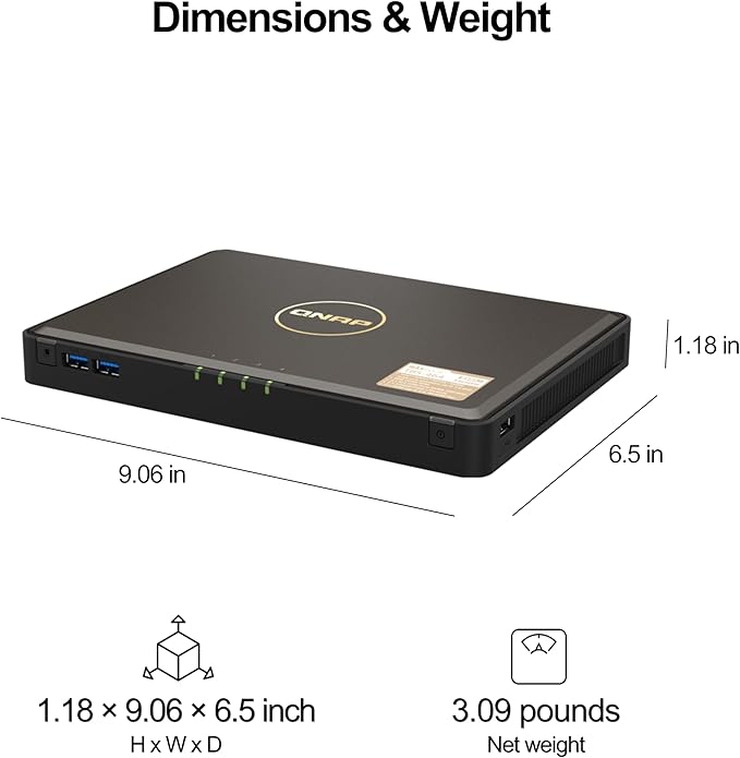 QNAP TBS-464-8G-US 4 Bay M.2 NVMe SSD NASbook Intel Celeron N5105/N5095 4-core CPU, 8GB DDR4 Memory, and 2.5GbE (1G/100M/10M) Network Connectivity (Diskless)
