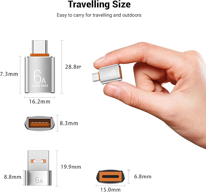 10-Pack 10Gbps/120W USB C to USB Adapter & C Male to 3.1 Female Charger,Compatible with MacBook Pro/Air, iPhone 17 16 15 Pro Max/15 Plus/14 13 12 Samsung Galaxy S25/S24/S23/S22(Sliver)