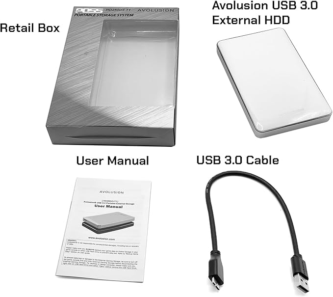 Avolusion T1 Series 1TB USB 3.0 Portable External Gaming Hard Drive - White (for PS4 / PS5 Pre-Formatted) - 2 Year Warranty (Renewed)
