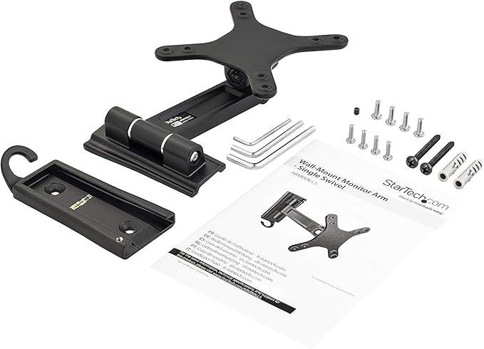 StarTech.com Monitor Wall Mount - Single Swivel - Supports Monitors 13” to 34” - VESA Monitor Wall Mount Bracket - Black (ARMWALLS)