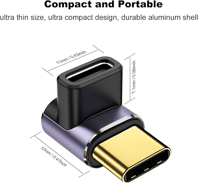 AreMe 90 Degree USB-C Male to USB-C Female Adapter (4 Pack), Type-C Up and Down Right Angle 40Gbps PD 100W Fast Charging Connector for Steam Deck, Switch, Laptop, MacBook Pro/Air, Tablet and Phone