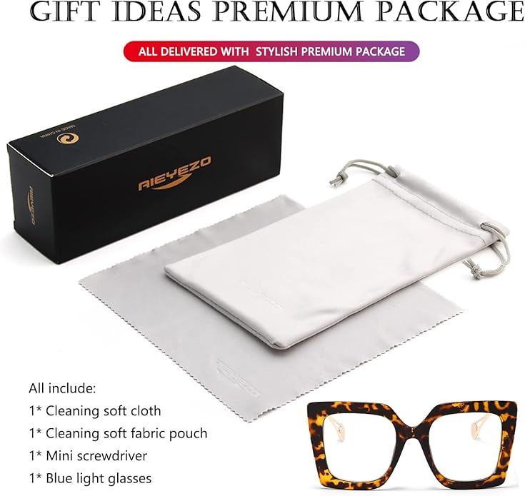 AIEYEZO Oversized Blue Light Glasses for Women, Anti Fatigue Prevent Headache Computer Eyeglasses