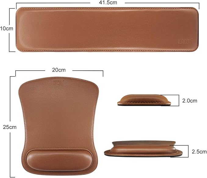 Cacoy PU Leather Mouse Pad with Wrist Support and Keyboard Wrist Rest Set for Gaming, Office, PC Computer Laptop, Ergonomic Memory Foam Non Slip Rubber Wrist Support Relief Pain (Brown)