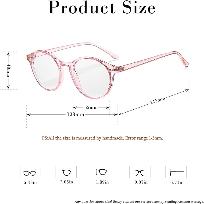 HJSTES Vintage Blue Light Glasses for Women Men Round Bluelight Blocking Glasses Thick TR90 Frame Eyeglasses
