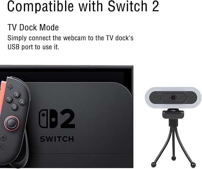 W4 2K Autofocus Webcam with Dual Mics & LED Light, 1080P 60fps/2K 50fps, USB Streaming Camera for PC, Laptop, Switch 2, Desktop - Plug and Play