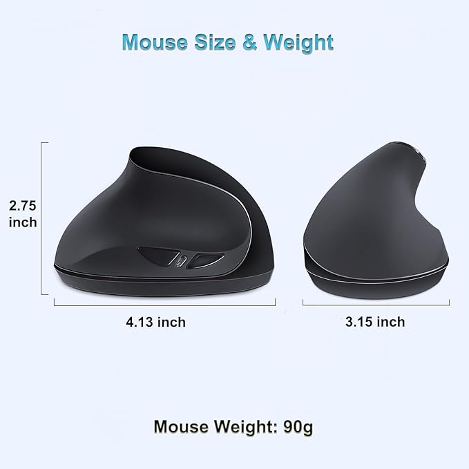 SUNGI Left-Handed Mouse,2.4GHz Ergonomic Vertical DPI 800/1200/1600 Wireless Mouse with USB Receiver for Left Hand,Black