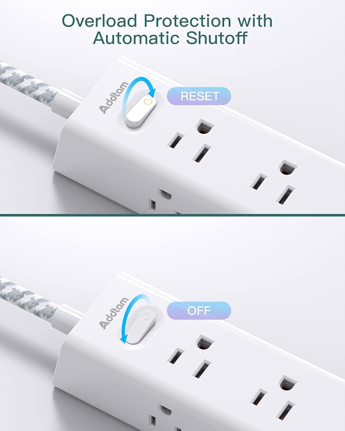 Surge Protector Power Strip - 15 FT Extension Cord, Power Strip with 12 Widely AC Outlet 3 USB, Flat Plug Wall Mount Overload Protection, 1050J, Desk Charging Station for Home Office, ETL Listed,White