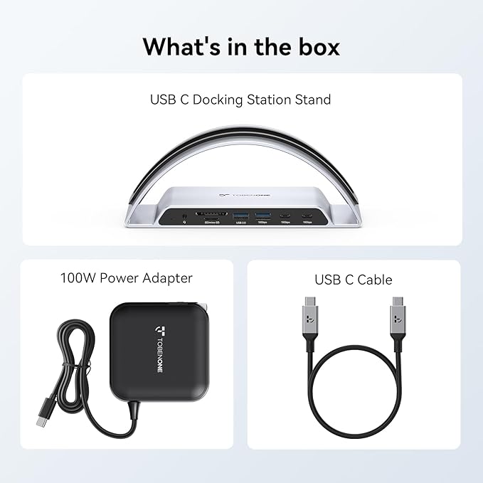 TobenONE Laptop Docking Station Dual Monitor 4K@60Hz with 100W Power Adapter, Vertical Docking Station with HDMI, USB A&C 3.2 Ports, SD/microSD, Audio for Dell/HP/Lenovo/Surface