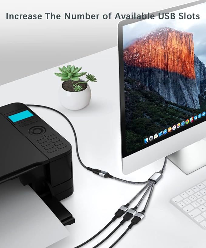 Basesailor USB Splitter 1 In 4 Out 1FT,USB Y Cable,USB A Male to Four Female Extension Cord Adapter,4 Port Multi Multiport Extender Hub,Double Dual Data Power Charger Split For Car,Xbox,PS4,PS5,Laptop
