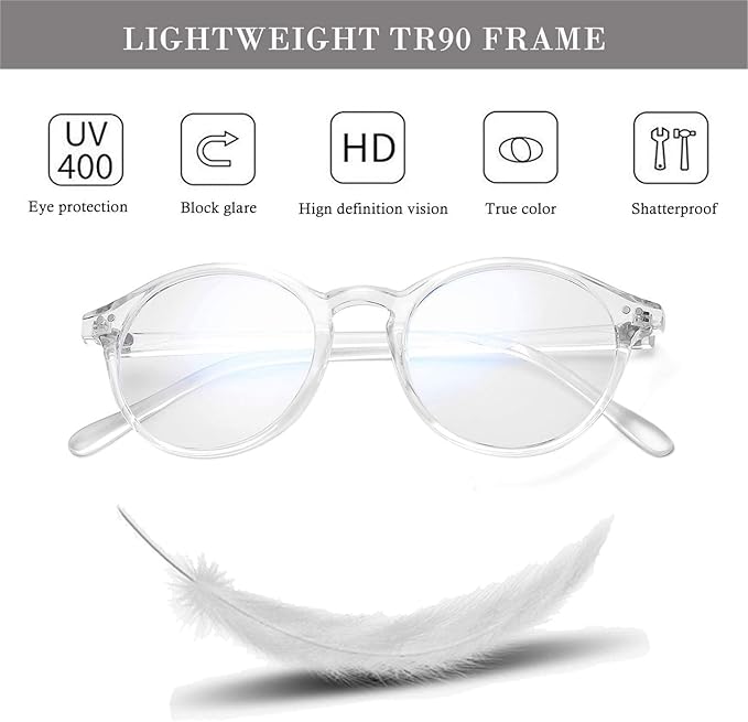 HJSTES Vintage Blue Light Glasses for Women Men Round Bluelight Blocking Glasses Thick TR90 Frame Eyeglasses