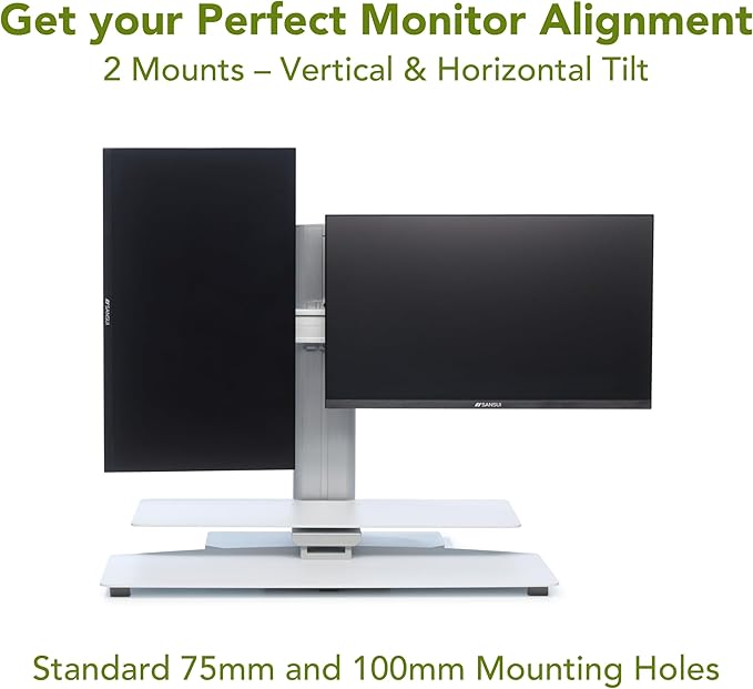 Perfect POSTURE Sit2Stand Standing Desk Converter with Dual Monitor Mount – 18” Height Adjustable Sit-Stand Workstation – White