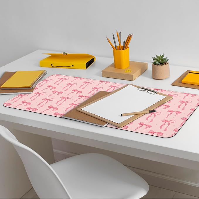 Large Computer Mouse Pad with Non-Slip Base for Desktop, Cute Gaming Mouse Mat with Stitched Edges, Long Extended Anime Mousepad for Laptop, 31.5 x 11.8 inches (Pink Bows)