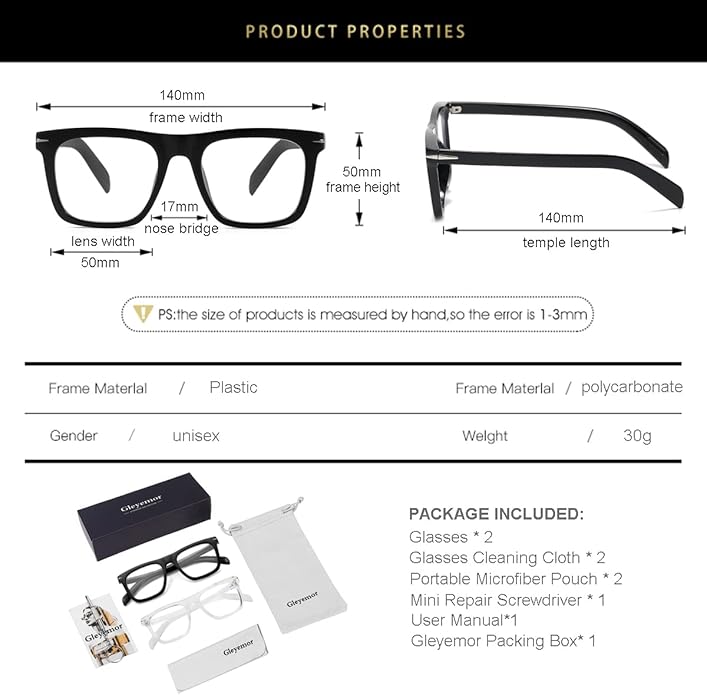 Gleyemor Blue Light Glasses for Men Women Trendy Square Frame Blue Light Blocking Lens Computer Glasses