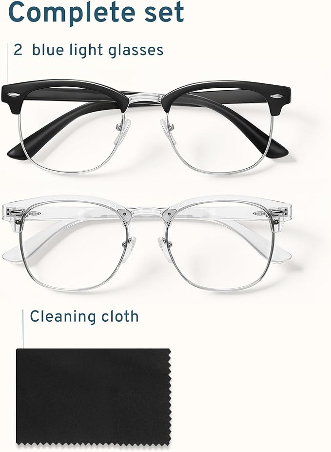 racico Blue Light Glasses for Men – Computer Gaming Blocking Glasses Anti Eyestrain, UV Clear Lens, Vintage Blue Blockers