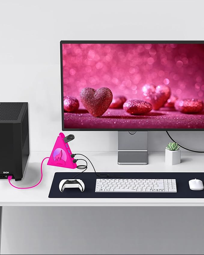7-Port USB 3.0 Hub, JoyReken RGB USB Hub with RGB Night Light and 2ft Cable, USB Hub 3.0 Pink USB Expander for Laptop, PC, Flash Drive, HDD, Console, Printer, Keyboard, Mouse (Hot Pink)