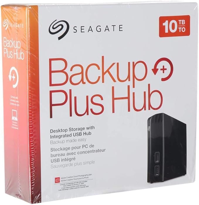 Seagate STEL10000400 Backup Plus Hub 10TB External Hard Drive Desktop HDD – USB 3.0, for Computer Desktop Workstation PC Laptop Mac, 2 USB Ports 2 Months Adobe CC Photography