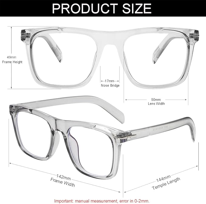 NIDOVIX Trendy Square Blue Light Blocking Glasses for Men Women, Fashion Frame Non-prescription Computer Glasses (Transparent Grey)