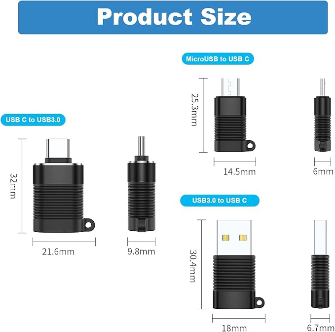 AreMe USB C Adapter (6 Pack), Micro USB Male to USB C Female Adapter, USB 3.0 to Type C Converter Connector (Black)