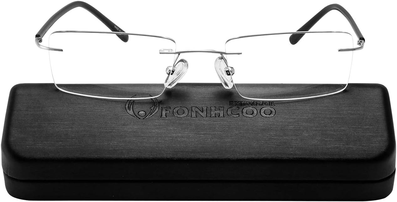 FONHCOO Blue Light Blocking Glasses Anti Blue Ray Unisex Lightweight Rimless Frameless Rectangle Computer Gaming Glasses