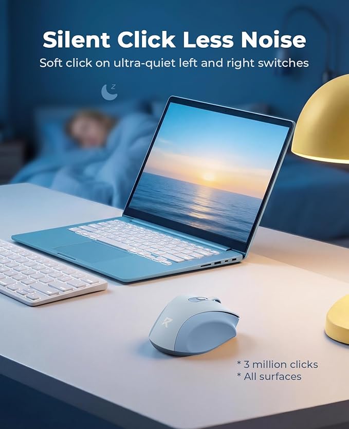 Redragon Wireless Mouse for Laptop, Bluetooth Mouse (BT5.0/3.0&2.4G) with 5 Level 4000DPI, Silent Cordless Computer Mice 6 Buttons,18 Months Battery,Compatible with PC, Laptop, Desktop-Blue