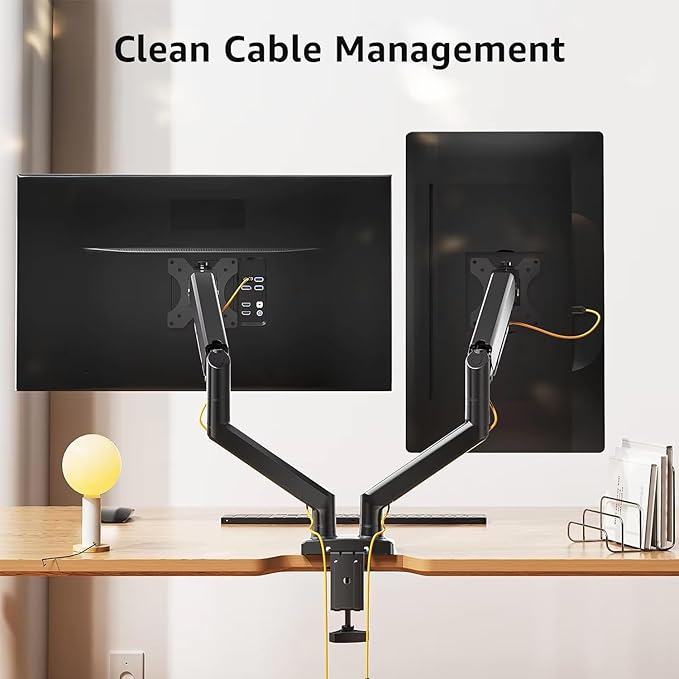 Dual Monitor Arm Desk Mount – Adjustable Gas Spring Monitor Stand for 13”–34” Screens, Full Motion Swivel, Tilt & Rotation, Heavy Duty VESA Mount for Gaming, Programming, and Office Setup