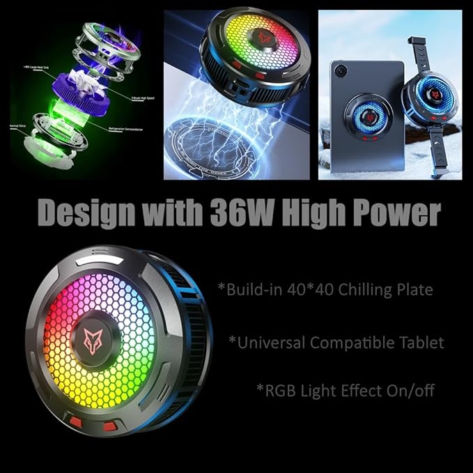 X9 Pro 36W Semiconductor Tablet Cooler, Magnetic/Back Clip 2in1, Compatible with iPad, Steam Deck, Surface Pro, Multicolor