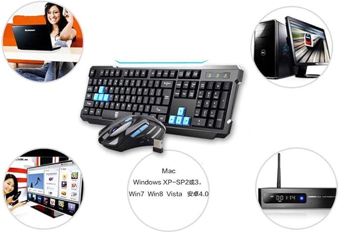 Keyboard Mouse Combos,Soke-Six Waterproof Multimedia 2.4GHz Wireless Gaming Keyboard with USB Cordless Ergonomic Mouse DPI Control For Desktop PC Laptop(Black)