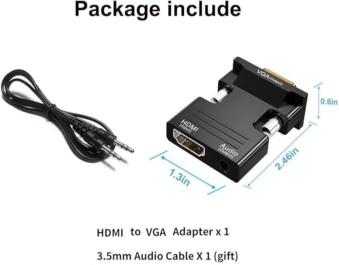 HDMI to VGA Adapter, HDMI to VGA Audio Output Cable Computer Set-top Box Converter Connector Adapter for Laptop, PC, Monitor, Projector, HDTV, Chromebook, Roku, Xbox(3.5mm Stereo Cable Included)