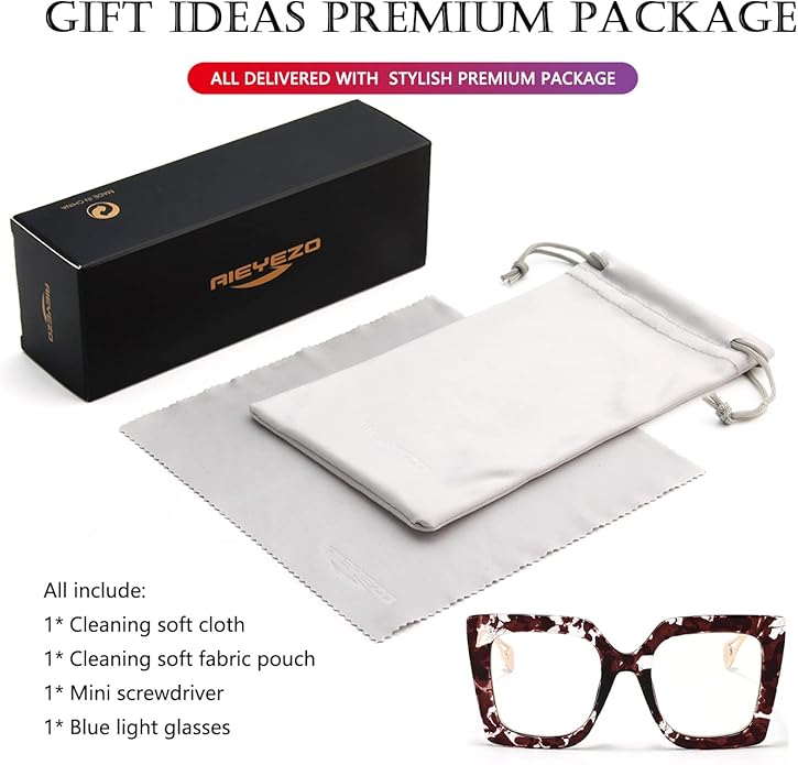 AIEYEZO Oversized Blue Light Glasses for Women, Anti Fatigue Prevent Headache Computer Eyeglasses