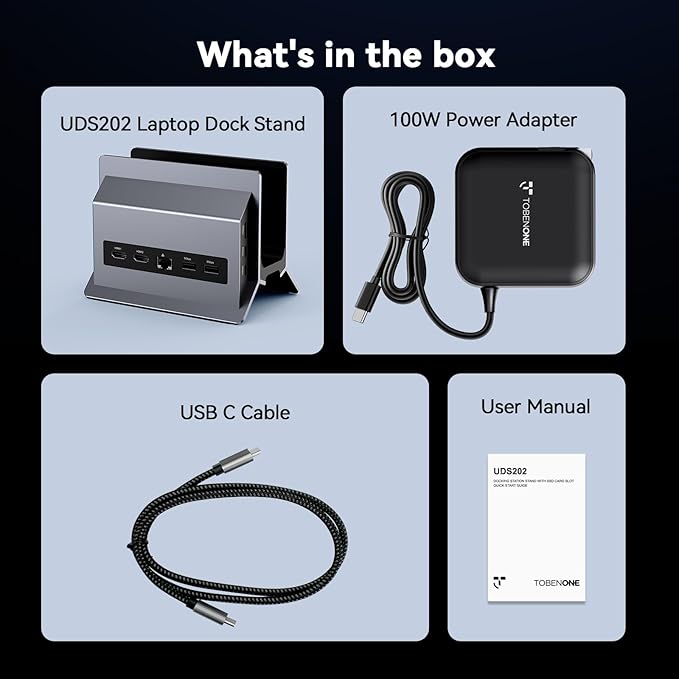 TobenONE Docking Station with Dual Monitor,4K@60Hz 2 HDMI,100W Power Supply, PD 3.0,6 USB,Gigabit Ethernet, Laptop Stand Vertically,for Windows,ChromeOS and More Space-Saving for Office/Home/Study