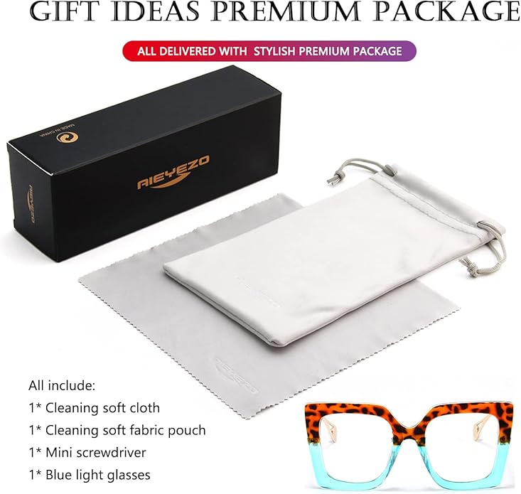 AIEYEZO Oversized Blue Light Glasses for Women, Anti Fatigue Prevent Headache Computer Eyeglasses
