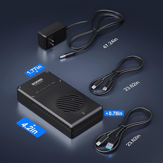 Sokiwi 10Gbps NVMe Docking Station with Cooling Fan - Dual-Bay Offline Clone Tool-Free NVMe M.2 SSD Enclosure for 2230/2242/2260/2280 SSDs (up to 8TB)
