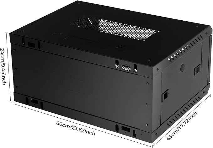 Server Rack Enclosure, 4U Wall Mount IT Network Cabinet, 17.7 Inches Deep 19 Inch Rack, Server Data Cabinet Case with Glass Door Black, Locks, Removable Side Panels for A/V Devices