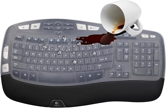 MUBUY Keyboard Cover for Logitech K350 Wireless Wave Keyboard & MK570 MK550 Wireless Wave, & K350 MK550 MK570 Keyboard Accessories Protective Skin-Clear