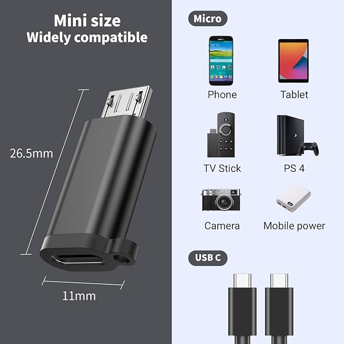 2Pack USB Mini Adapters and 3 Pack USB Micro Adapters, Connector Support Charge & Data Sync for GPS Receiver/Digital Camera/Dash Cam/MP3 Player, Galaxy S6 S7 S7 Edge, Kindle Ps4 and Micro Devices