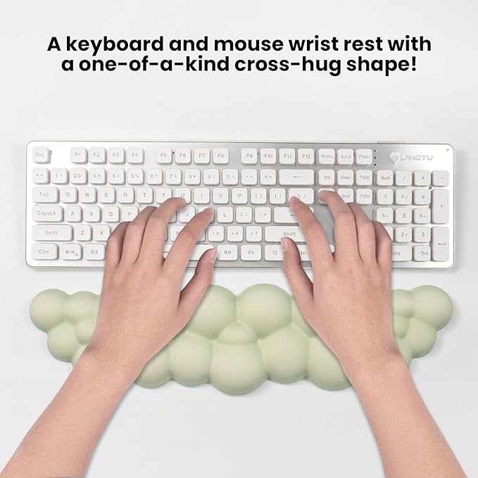 Ergonomic Memory Foam Cloud Keyboard Wrist Rest - Green Support for Laptop, Mac & PC, Non-Slip Silicone Base, Soft Wrist Pad for Gaming, Office, Carpal Tunnel Relief, for 60% 75% 80% 87 Key Keyboards
