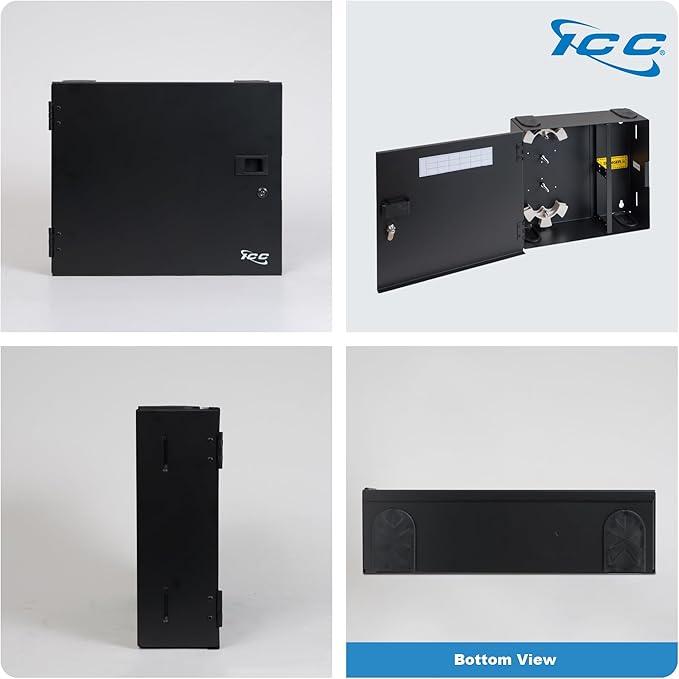ICC Fiber Optic Wall Mount Enclosure – 4 Slots for LGX Compatible Adapter Panels or Cassettes (Sold Separately), Fiber Enclosure Supports up to 96 Fibers, Secure Fiber Management Solution, ICFODE41WM