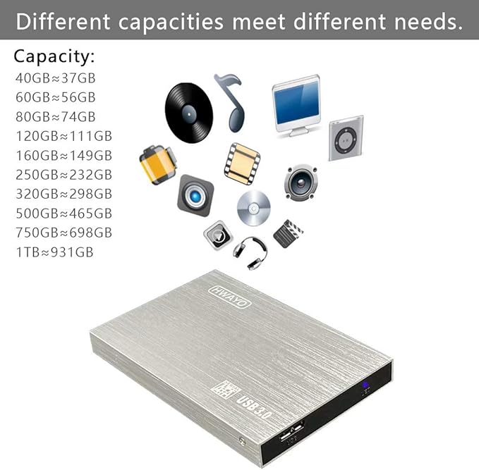 2.5'' HDD 250GB Ultra Slim Portable External Hard Drive USB3.0 Storage for Xbox One Console, PC, Laptop, MacBook (Silver)