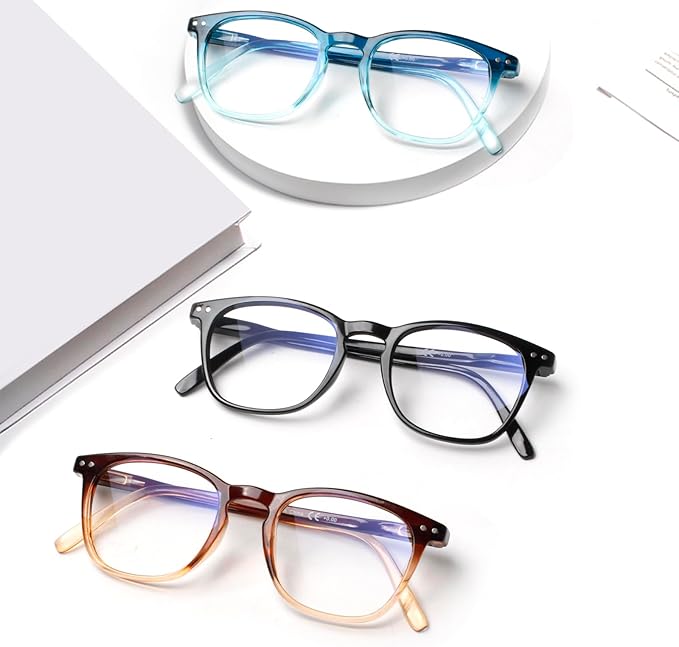 Henotin 3-Pack Blue Light Blocking Reading Glasses,Spring Hinge Computer Readers for Men Women,Anti UV Ray Filter Eyeglasses (Mixed Color-1, 3.50, Diopters)