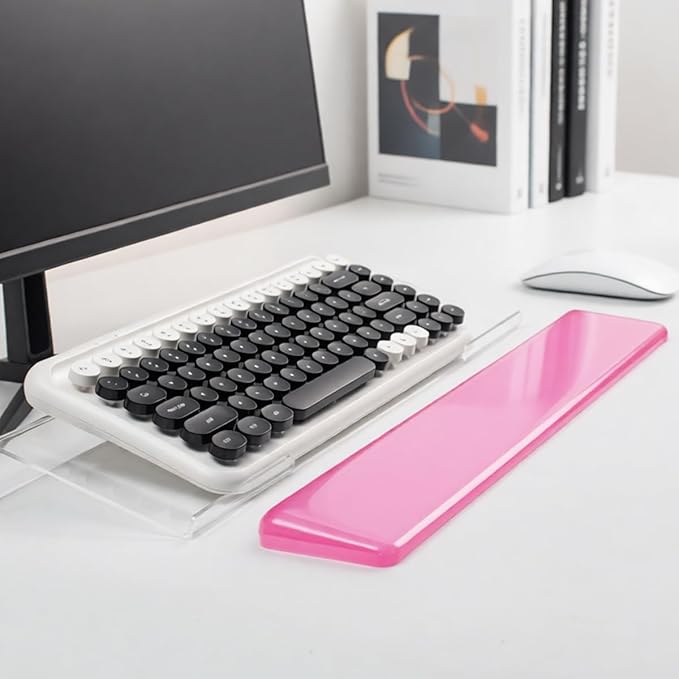 Acrylic Computer Keyboard Stand with Gel Wrist Rest Set,Ergonomic Keyboard Riser for Desk Easy Typing with Gel Keyboard Pad, Anti-Slip Comfort Keyboard Wrist Pad Relief Pain (Pink)