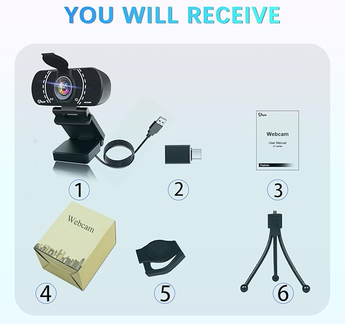 Akyta 1080P PC Webcam, Plug and Play USB C Camera with Microphone/Privacy Cover/Stand/Adapter & Wide Angle 110°, Web Camera for Desktop Computer PC Mac Video Calling/Zoom Conference