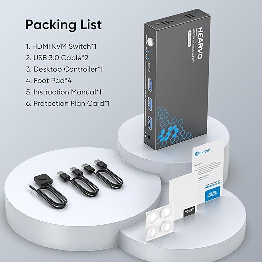 Hearvo USB 3.0 HDMI KVM Switch 1 Monitor 2 Computers, 8K@60Hz KVM Switches for 2 Computers Sharing Monitor Keyboard Mouse Hard Drives Printer,with EDID Adaptive,2*USB Cable and Controller -S7229H