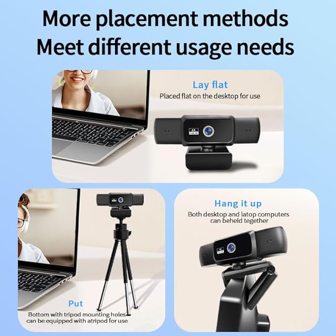 Hprosper 2K Webcam with Microphone & Light Correction, Autofocus USB Computer Camera with Privacy Cover, Wide Angle for PC, Laptop, Mac, Zoom, Conference Room, Streaming, Gaming, Video Calls